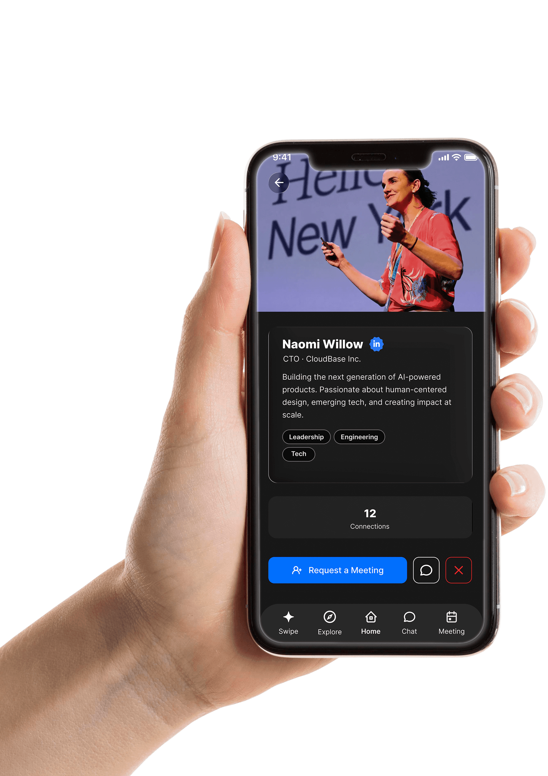 App screen for requesting a meeting with a connection
